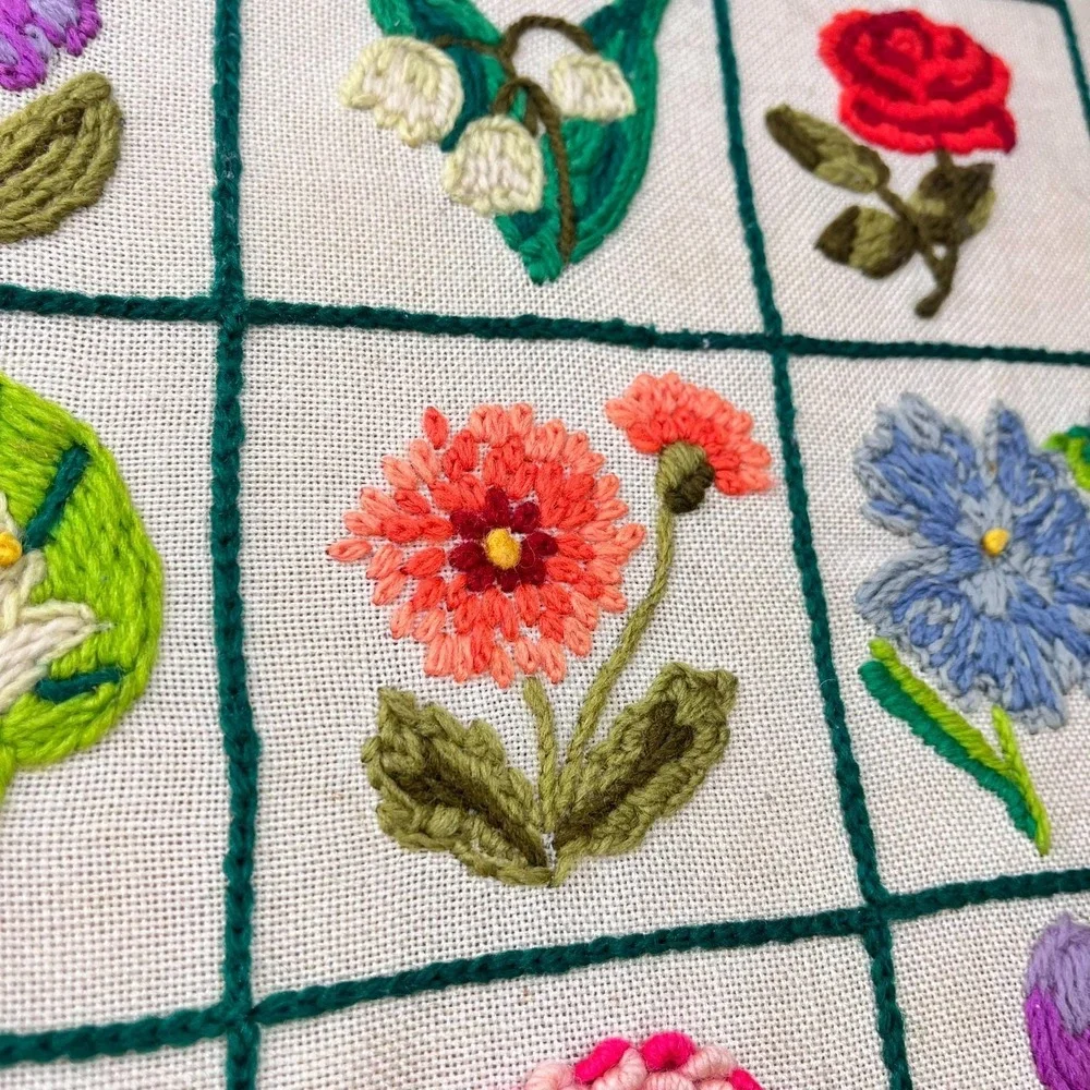 MCM Needlepoint Floral Pillow - FlowerThrow Pillow